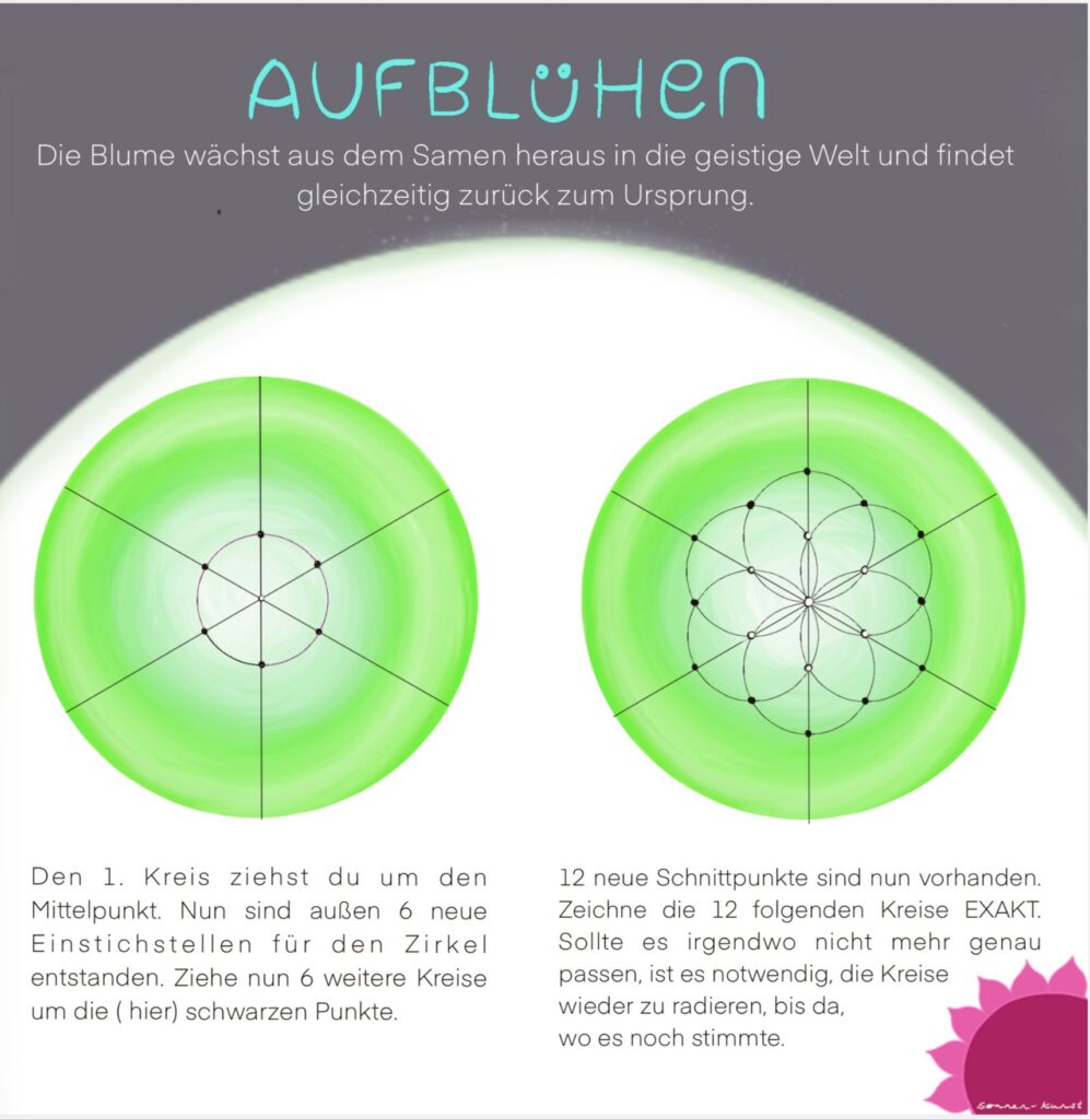 Erste Kreise der Blume des Lebens Schritt für Schritt mit dem Zirkel zeichnen