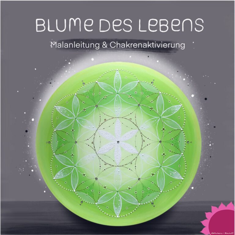 Fertig gemalte grüne Blume des Lebens mit geometrischem Muster