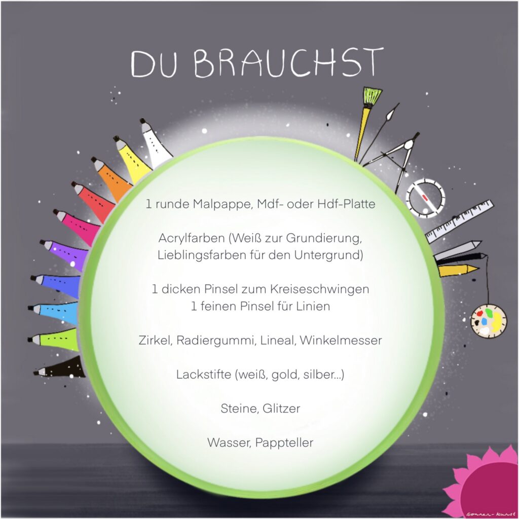 Materialien zum Malen und Konstruieren einer Blume des Lebens