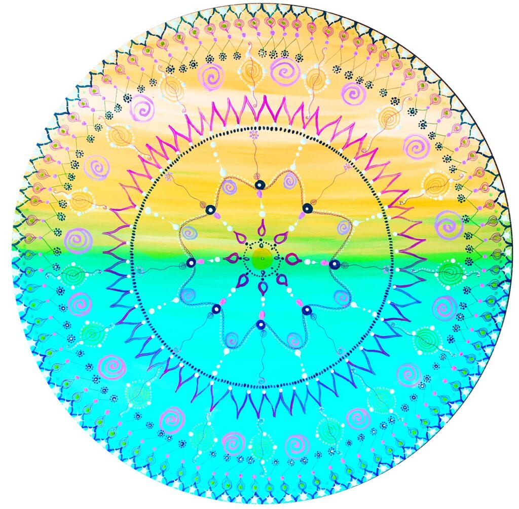 Mandala in Blau und Orangegelb als Beispiel für Komplementärfarben
