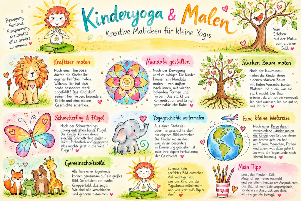 Kinderyoga Stundenbild mit kreativen Malideen für Kinder