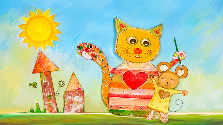 Bunte Katze und kleine Maus als Beispiel für eine persönliche Bildanalyse