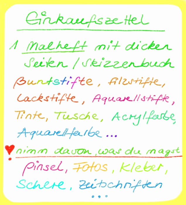 Material und Stifte zum Gestalten eines persönlichen Herzbuchs